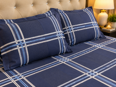 Navy Plaid Bedsheet Set - 3 pcs