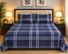 Navy Plaid Bedsheet Set - 3 pcs