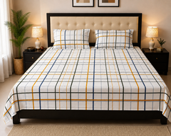 Classic Grid Lines Bedsheet Set - 3 Pcs