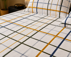 Classic Grid Lines Bedsheet Set - 3 Pcs