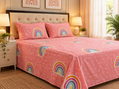 Pink Rainbow Bliss Bedsheet set - 3 Pcs