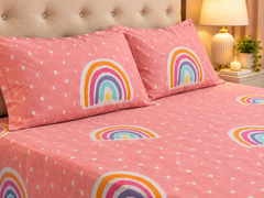 Pink Rainbow Bliss Bedsheet set - 3 Pcs