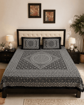 Ajrak Noir Bedsheet Set - 3pcs - Burgundy