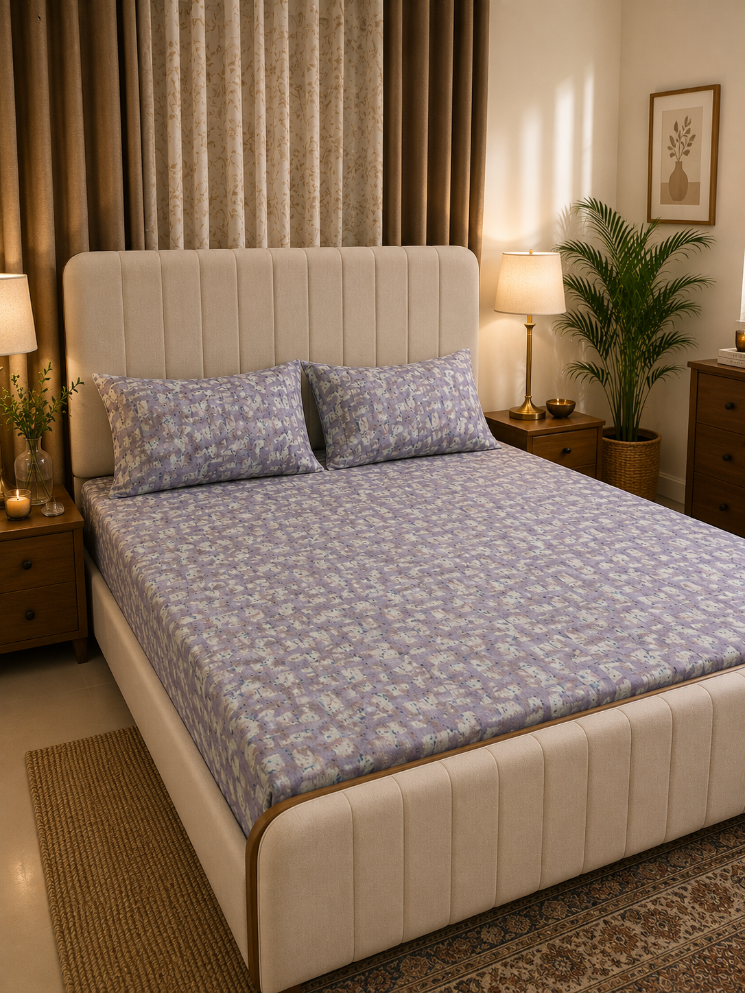 Purple Vintage Bedsheet Set - 3 pcs