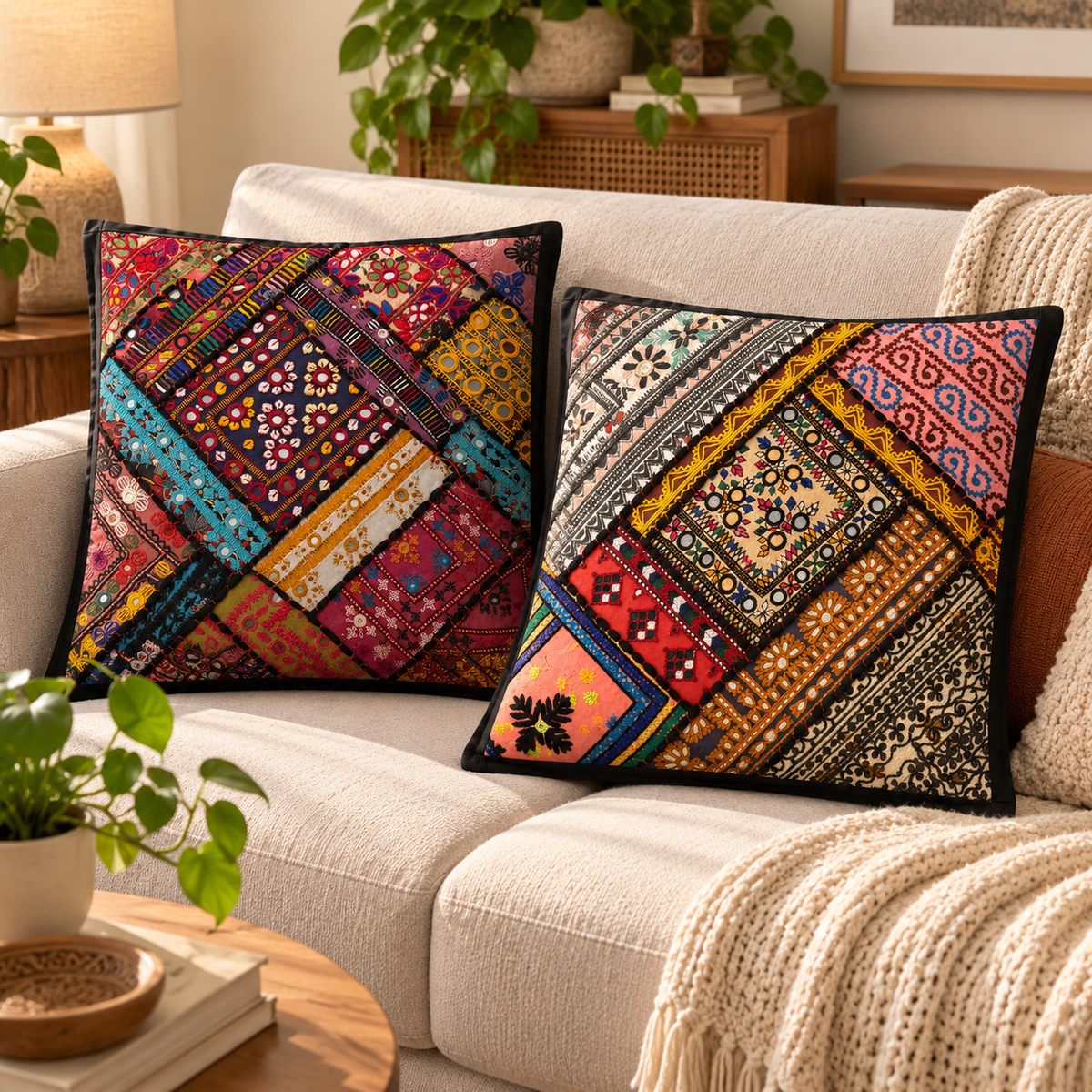 Mirror Work Cushion Cover - Pack of 2
