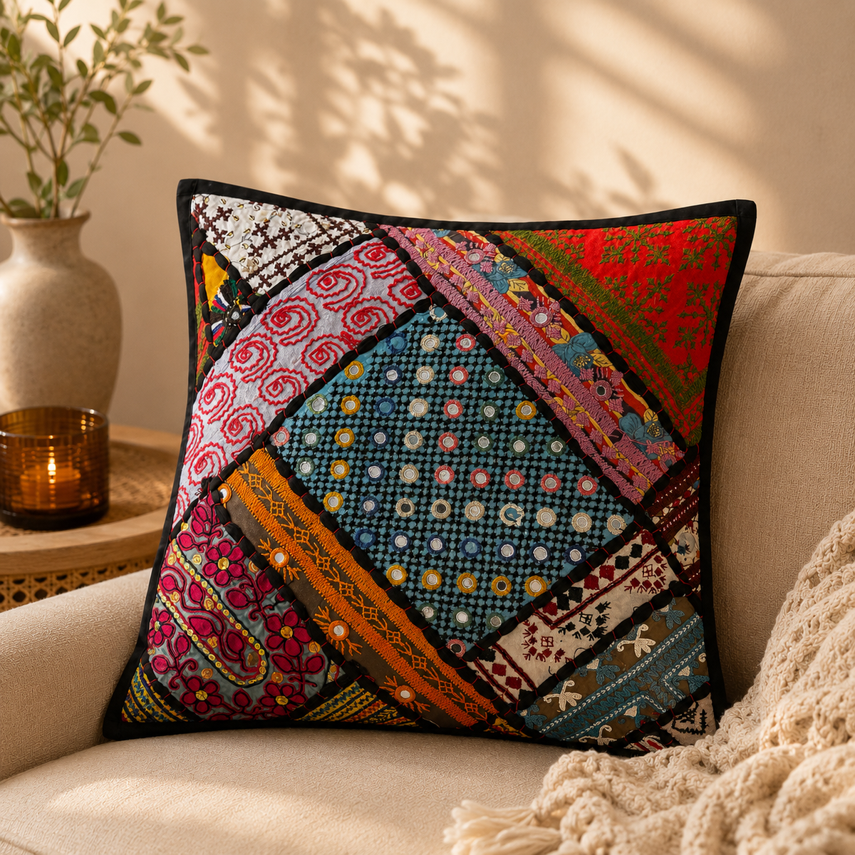 Mirror Work Cushion Cover - Pack of 2