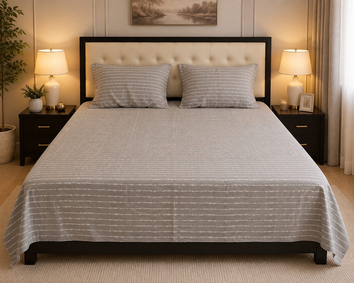 Soft Grey Wave Bedsheet Set - 3pcs