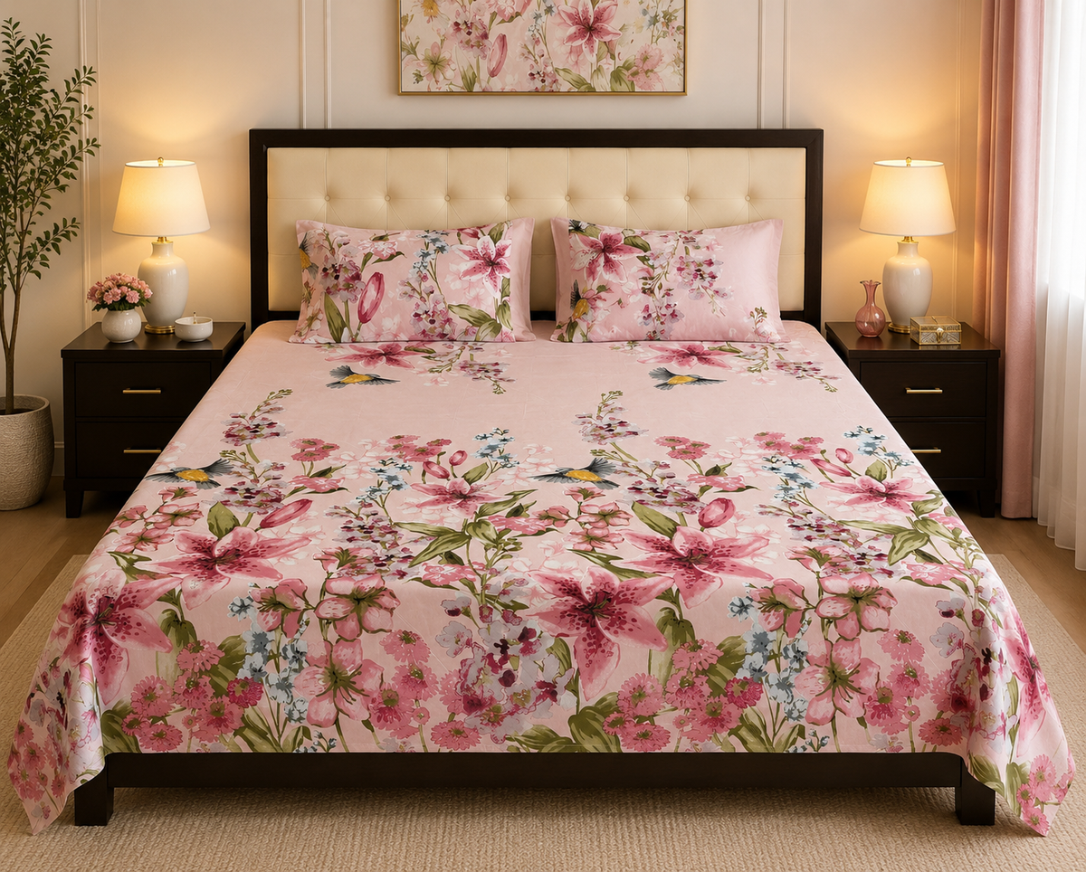Blush Garden Bedsheet Set - 3pcs