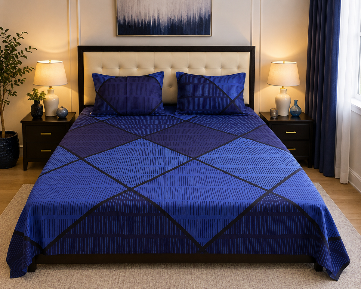 Geometric Blue Bedsheet Set - 3pcs