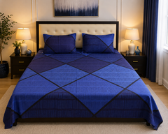 Geometric Blue Bedsheet Set - 3pcs
