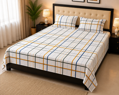 Classic Grid Lines Bedsheet Set - 3 Pcs