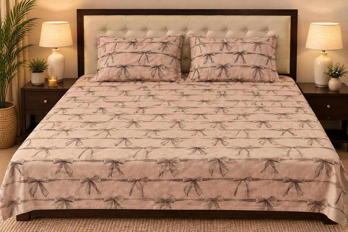 Belle Blush Bow Bedsheet Set - 3 Pcs