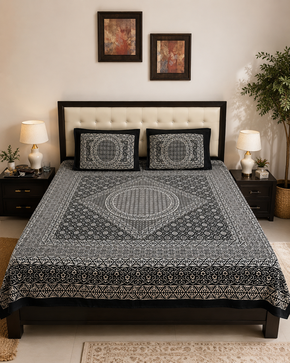 Ajrak Noir Bedsheet Set - 3pcs