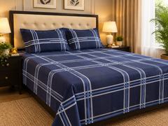 Navy Plaid Bedsheet Set - 3 pcs