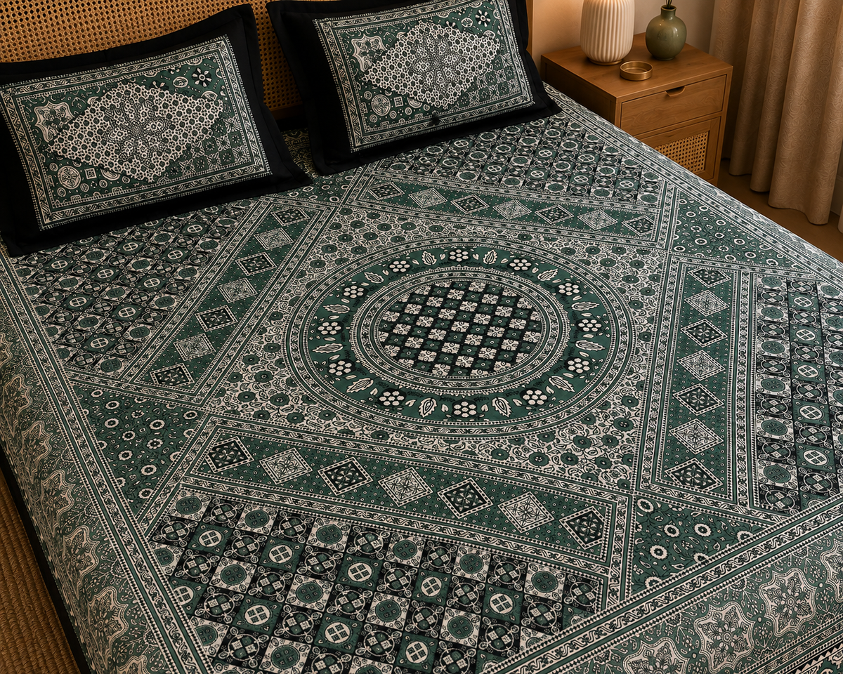 Ajrak Emarald Bedsheet Set - 3pcs