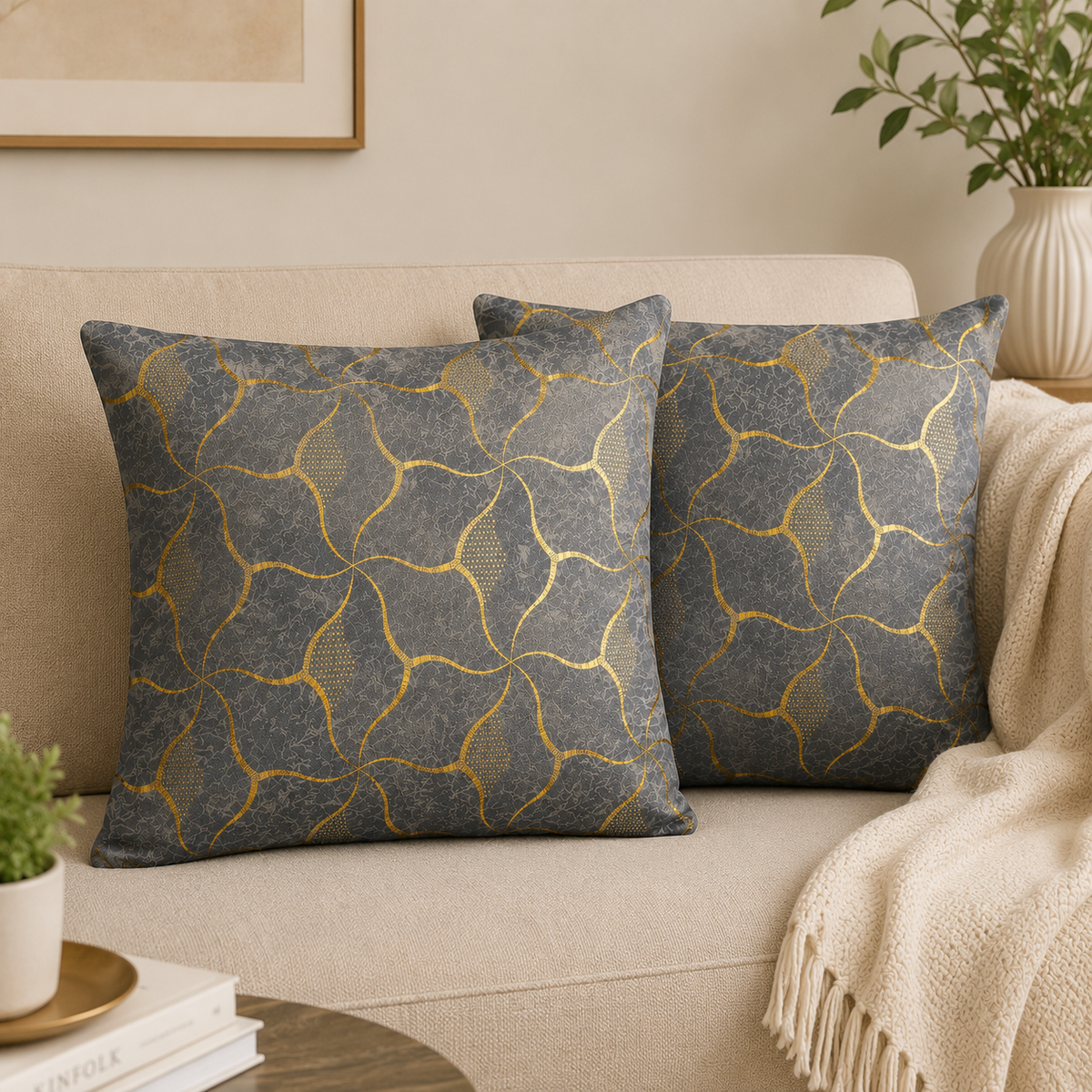 Velvet Gold Foil Cushion Cover - Pack Of 2