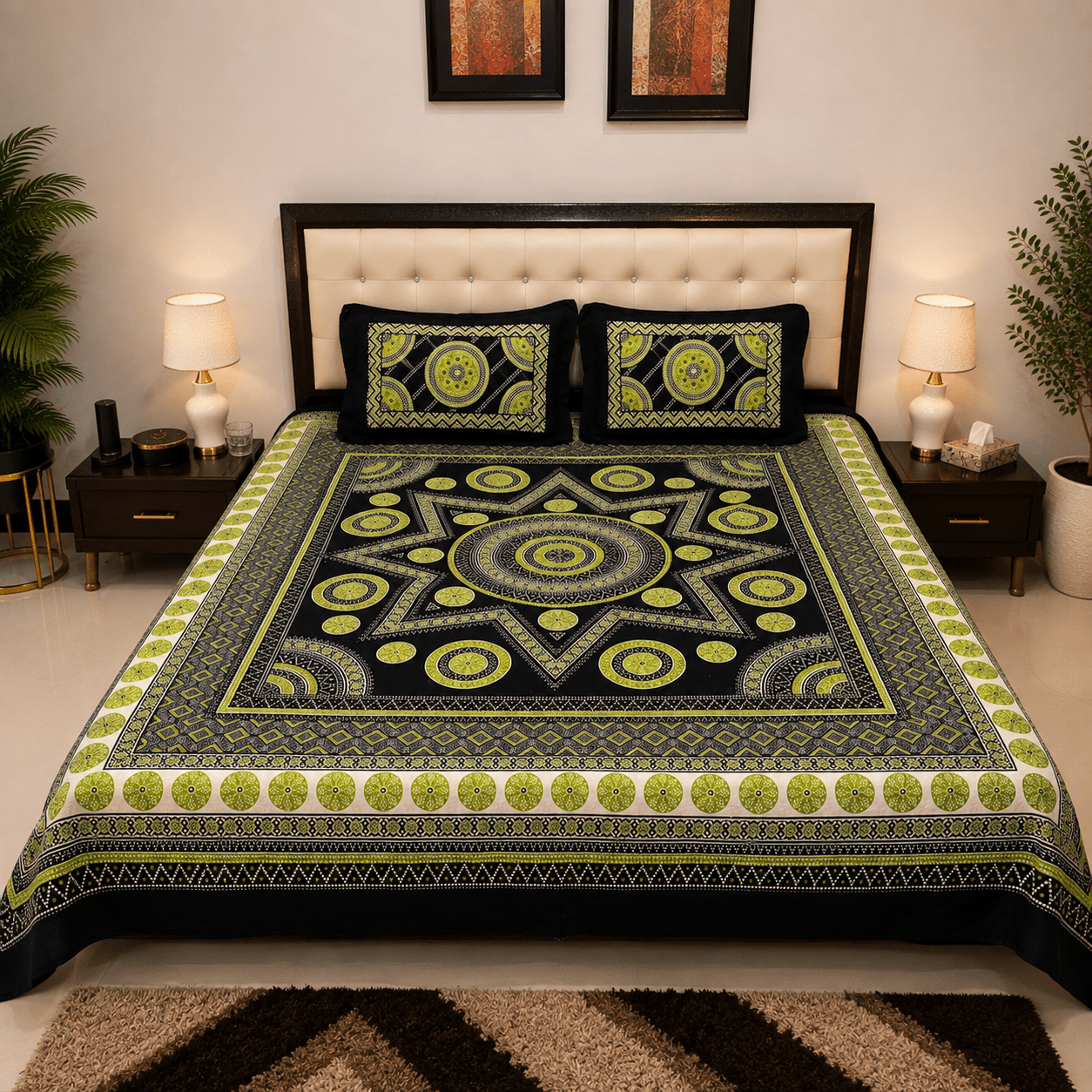 Ajrak Onyx Bedsheet Set - 3pcs - Burgundy