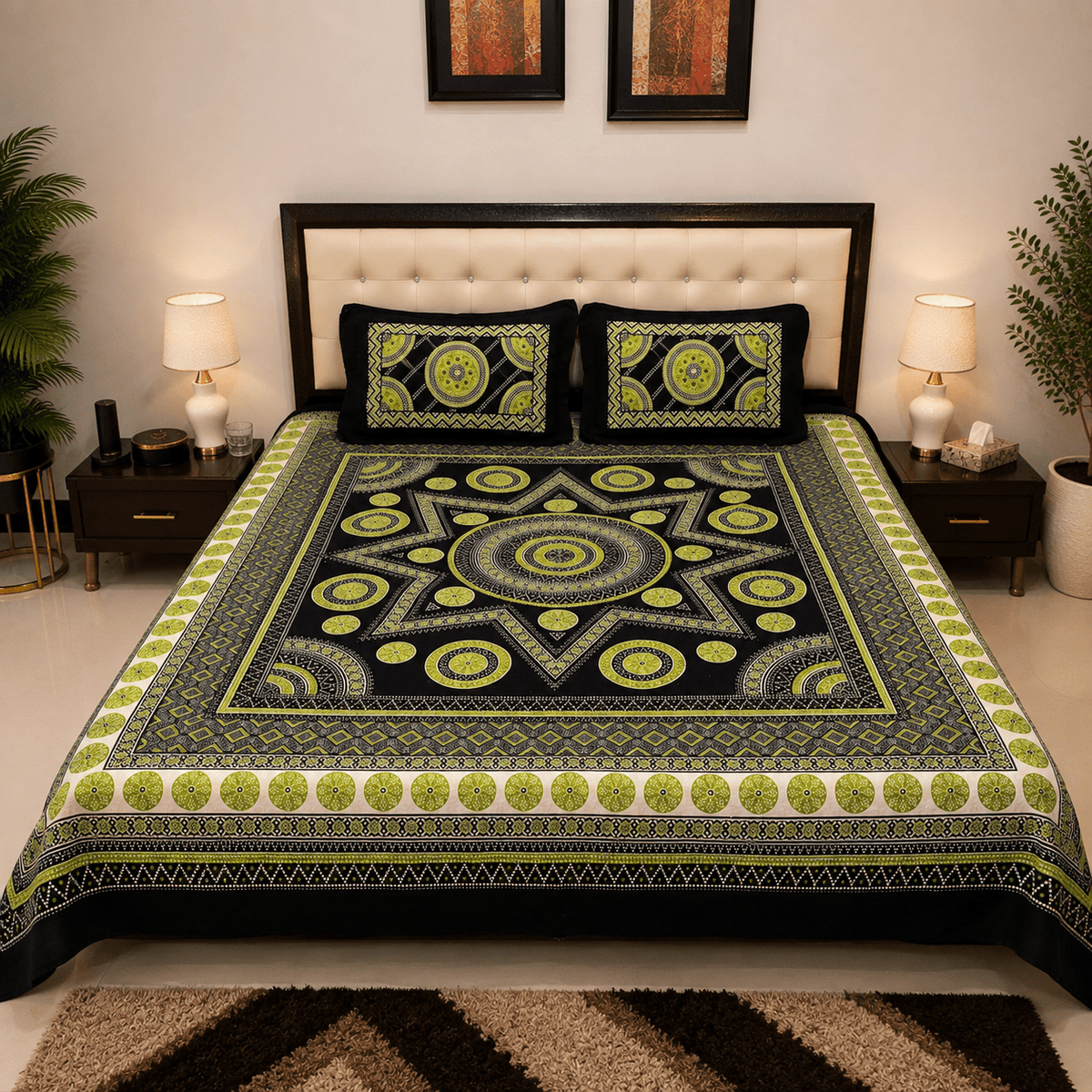 Ajrak Onyx Bedsheet Set - 3pcs - Burgundy