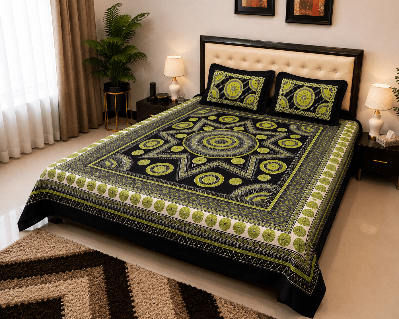 Ajrak Onyx Bedsheet Set - 3pcs - Burgundy