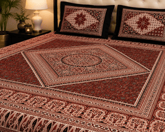 Ajrak Royale Bedsheet Set - 3pcs - Burgundy