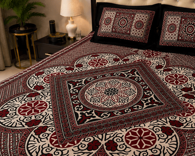 Ajrak Ruby Bedsheet Set - 3pcs - Burgundy