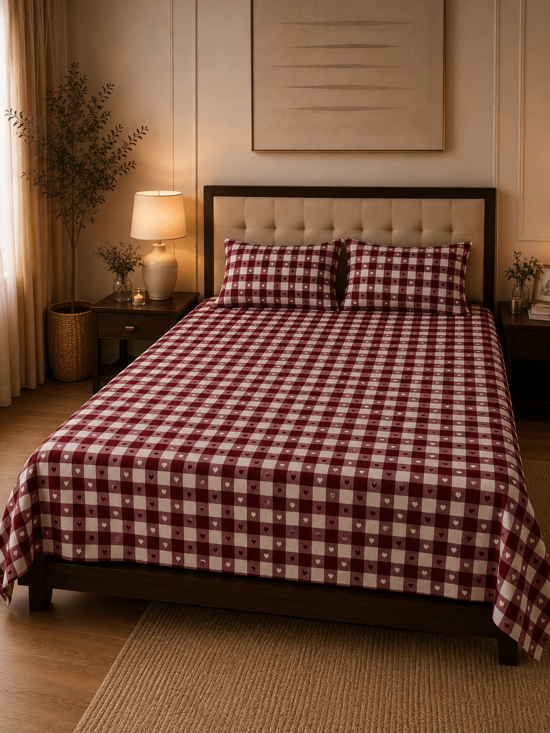 Berry Hearts Bedsheet Set - 3pcs - Burgundy
