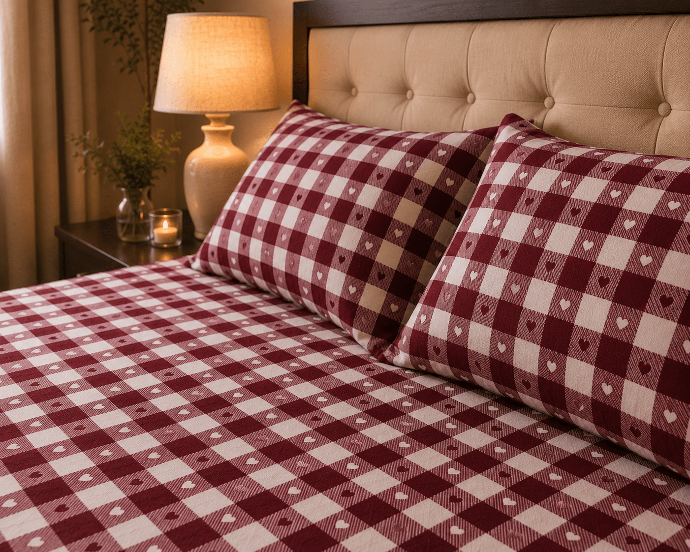 Berry Hearts Bedsheet Set - 3pcs - Burgundy
