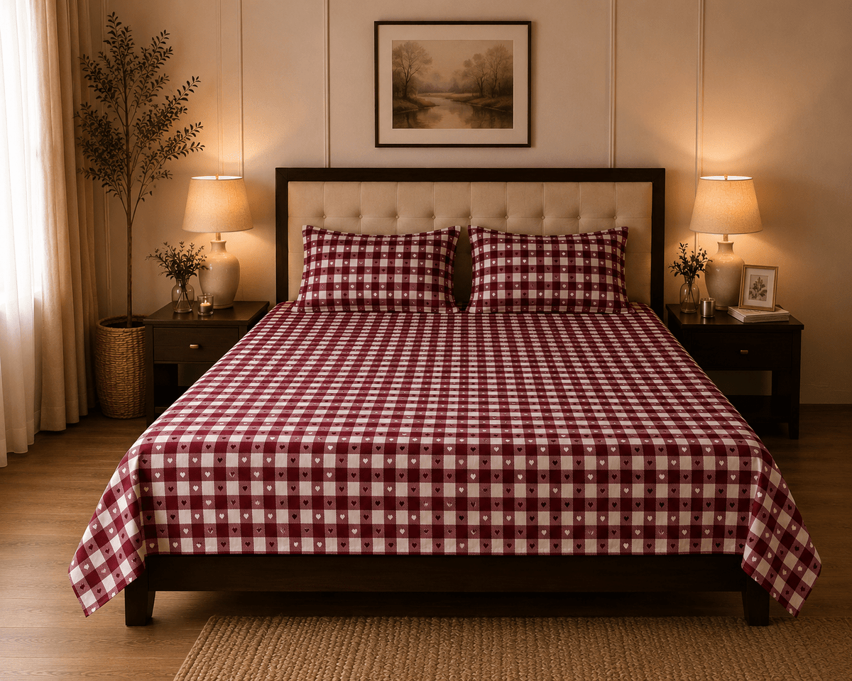 Berry Hearts Bedsheet Set - 3pcs - Burgundy