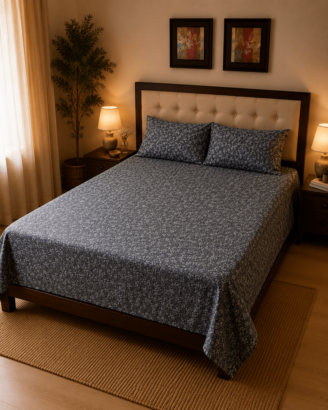 Blue Meadows Bedsheet Set - 3pcs - Burgundy