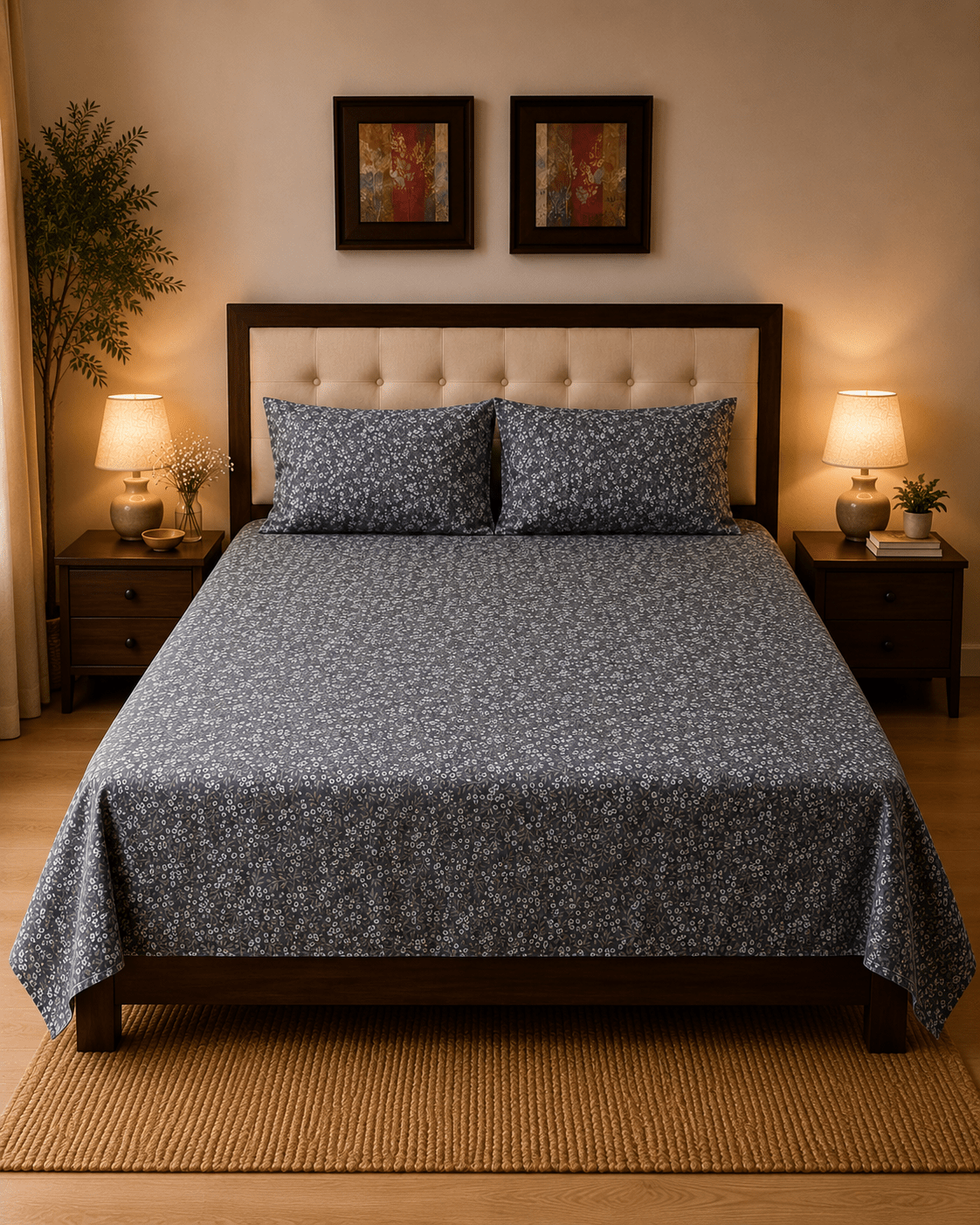 Blue Meadows Bedsheet Set - 3pcs - Burgundy