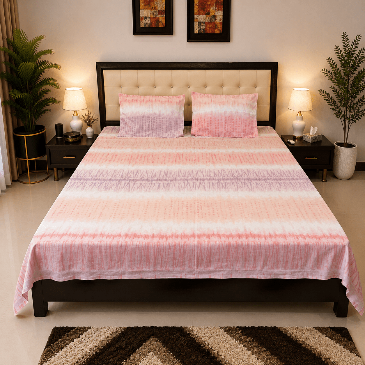Blushy Tie Dye Bedsheet Set - 3pcs - Burgundy