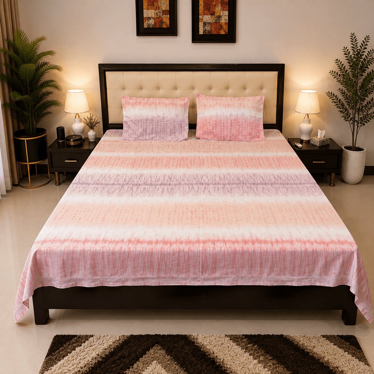 Blushy Tie Dye Bedsheet Set - 3pcs - Burgundy