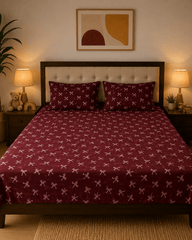 Burgundy Bows Bedsheet Set - 3pcs - Burgundy