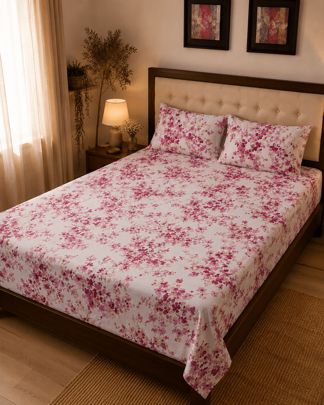 Cherry Blossom Bedsheet Set - 3pcs - Burgundy
