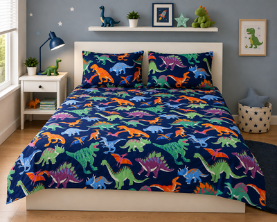 Dino Party Bedsheet Set - Burgundy