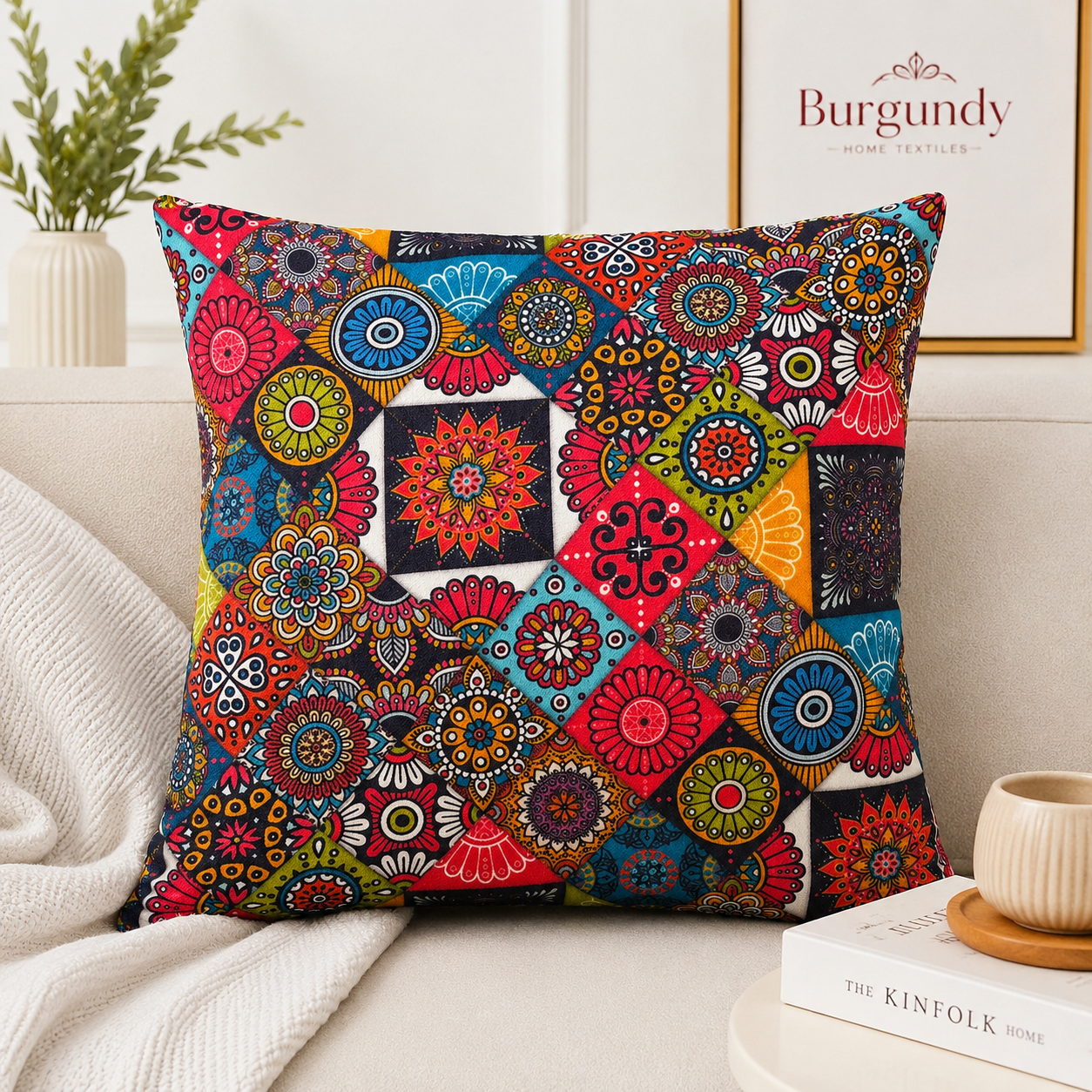 Mandala Patchwork Cushion Cover - Pack Of 2 - Burgundy