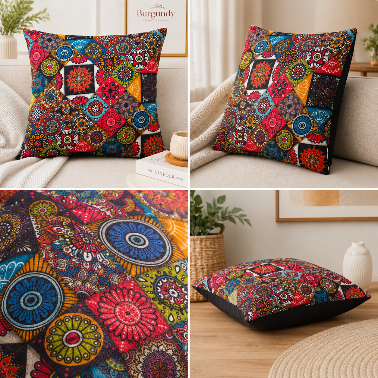 Mandala Patchwork Cushion Cover - Pack Of 2 - Burgundy
