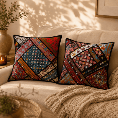 Mirror Work Cushion Cover - Pack of 2 - Burgundy