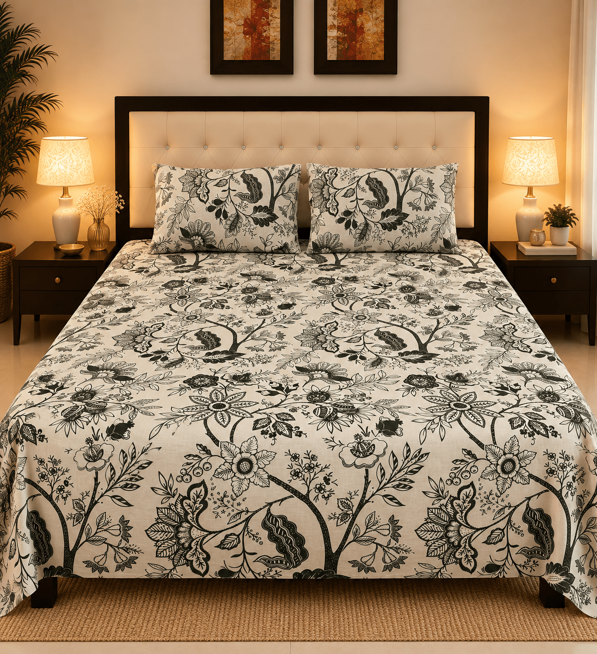 Olive Garden Bedsheet Set - 3pcs - Burgundy