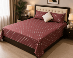 Polka Rouge Bedsheet Set - 3 Pcs - Burgundy