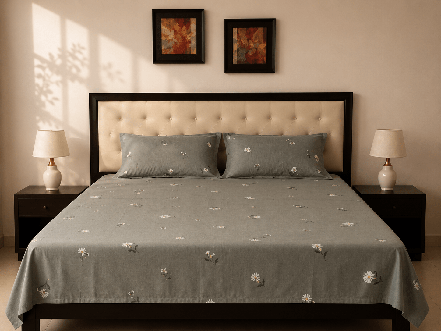 Sage Blossom Bedsheet Set - 3 Pcs - Burgundy