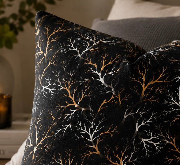 Velvet Foil Branch Cushion Cover - Pack Of 2 - Burgundy