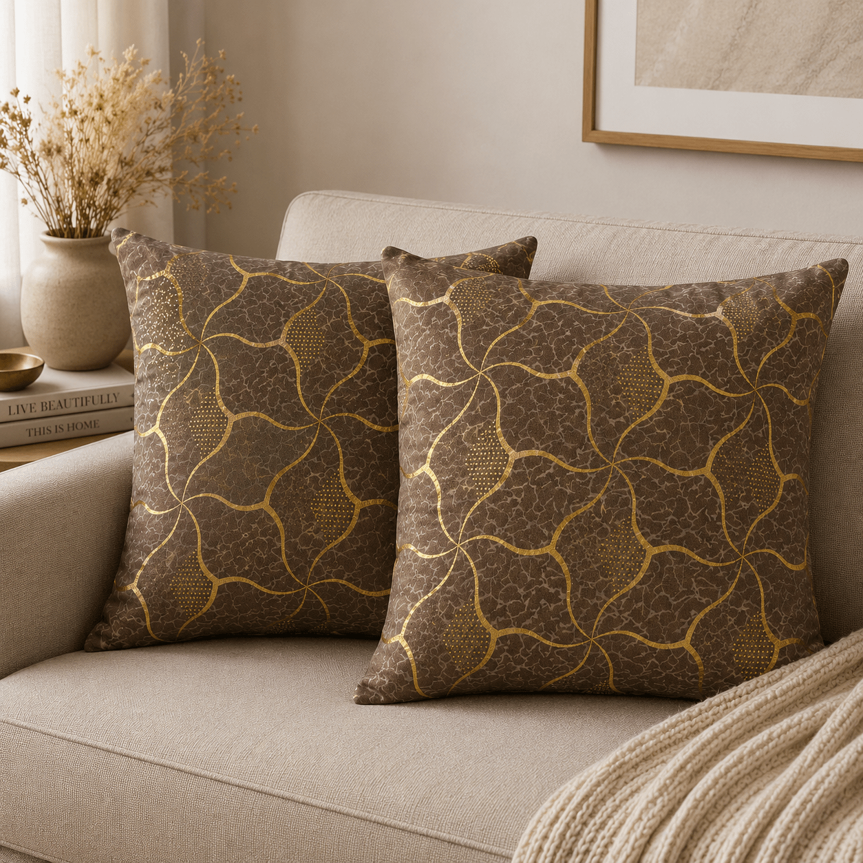 Velvet Gold Foil Cushion Cover - Pack Of 2 - Burgundy