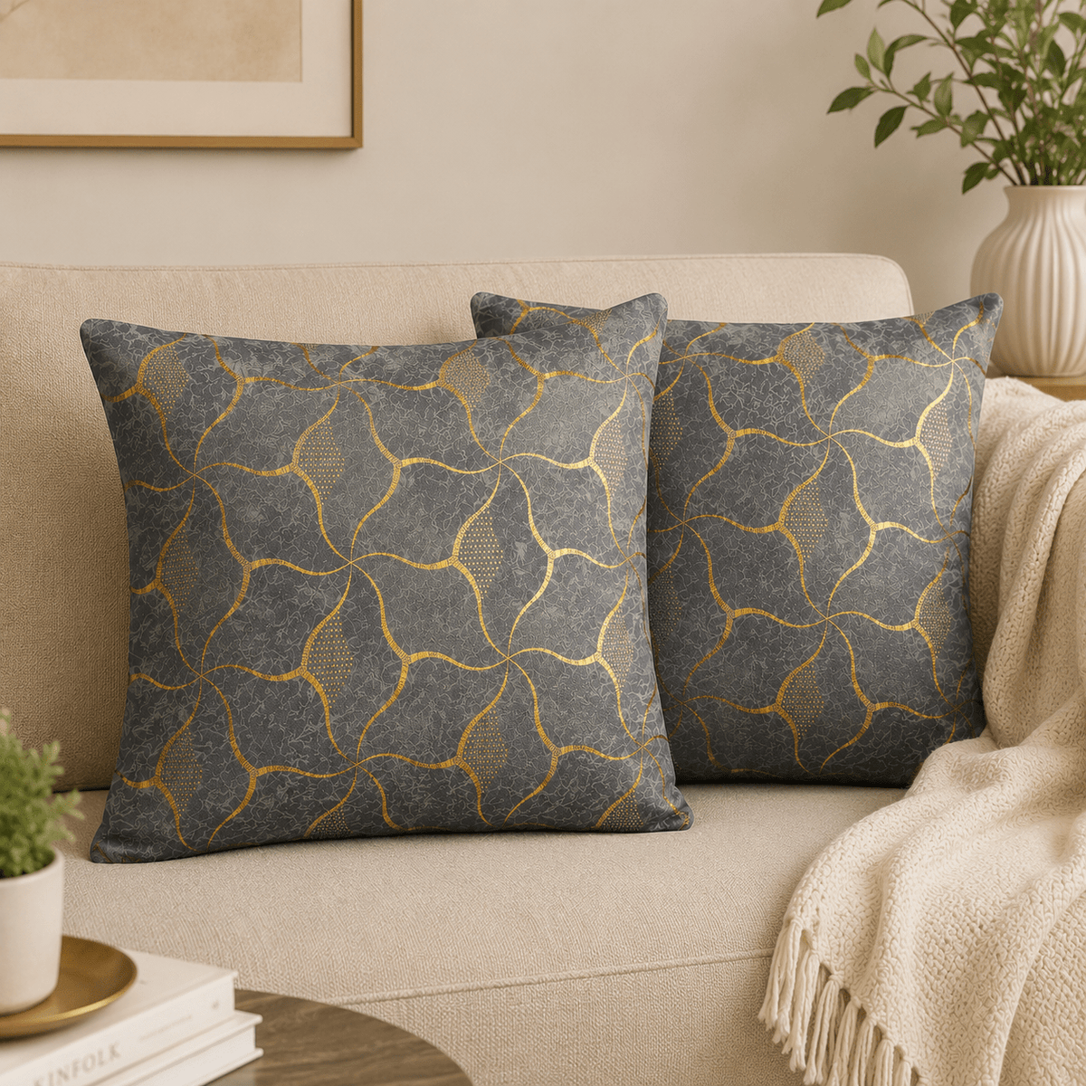 Velvet Gold Foil Cushion Cover - Pack Of 2 - Burgundy