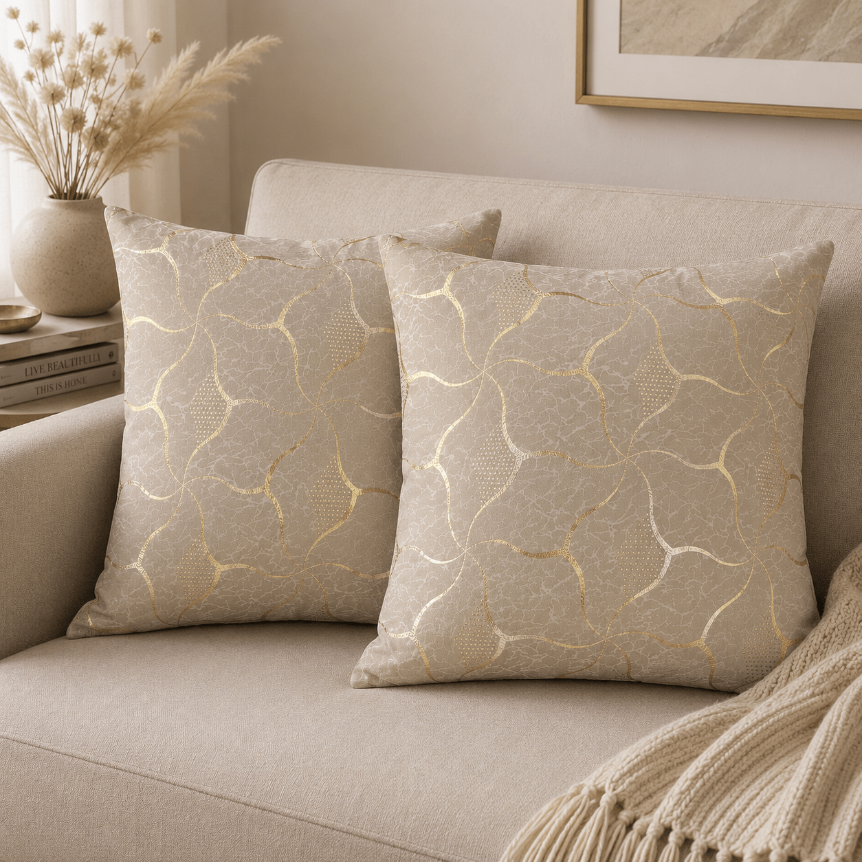 Velvet Gold Foil Cushion Cover - Pack Of 2 - Burgundy